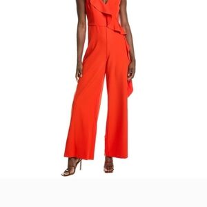 Laundry By Shelli Segal Red Wide-Leg Jumpsuit with Ruffle Detail NWOT.